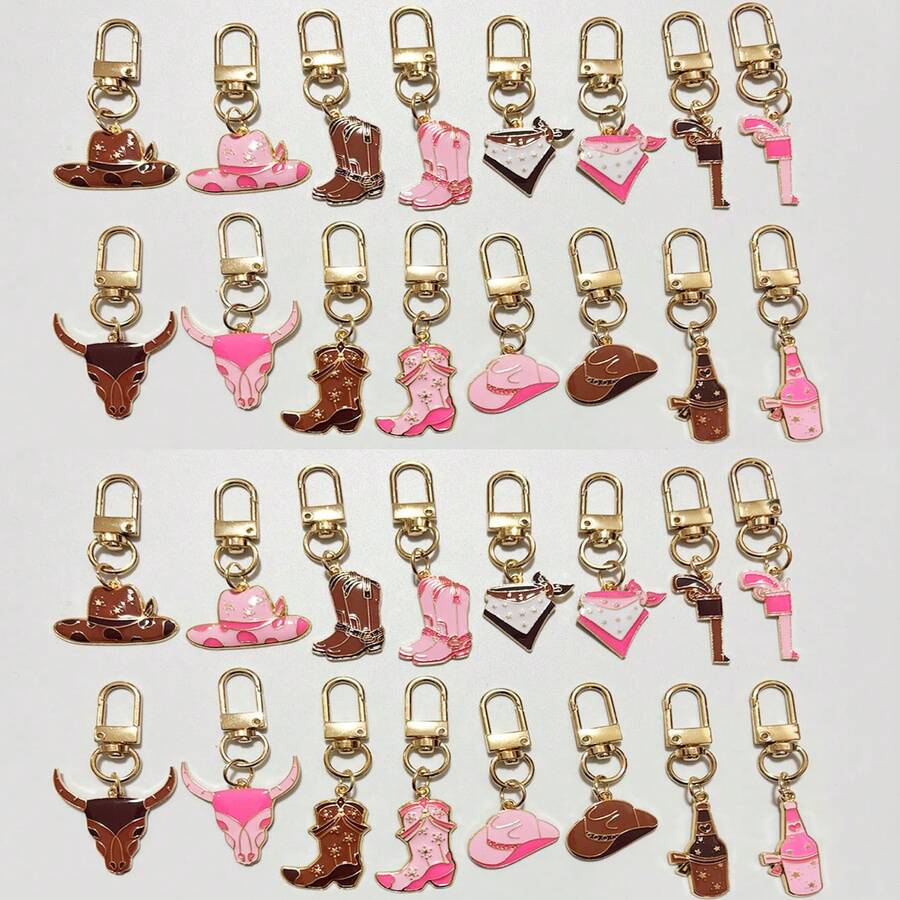 5/8/16/32pcs Vintage Western Style Key Chains - With Bull Skull, Cowboy Boot, Cowboy Hat Pendants, Suitable For Daily Use And Gift Giving Gifts For Mother, Father, Graduation, And Teacher