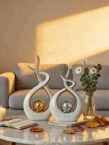 1pc Modern Art Sculpture Statue Decor, White Gold Resin Home Decor For Living Room, Dining Room, Coffee Table, Centerpiece, Farmhouse Style Decoration, Vase For Living Room, Bedroom, Kitchen, Fireplace, Office, Mother's Day Gift, Graduation Gift, Wedding Decoration - Multicolor - View 5