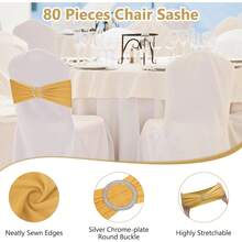 150 Pieces Spandex Stretch Chair Sashes Bows Elastic Chair Cover Bands Ties With Slider Wedding Party Reception Events Universal Ceremony Banquet Decorations (Gold) - Gold - View 5