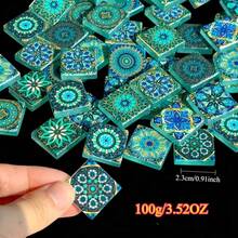 100g/200g Romantic Blue Mandala Glass Mosaic Tiles, Beautifully Patterned Mosaic Pieces, Suitable For DIY Art Crafts, Handmade Pendant Making, Home Decor, Puzzle Design And Other Decorative Materials - LSMTL - View 8