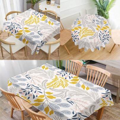 1pc Plant Leaf Minimalist Pattern Printed Tablecloth, Modern Polyester Rectangular/Round Waterproof Tablecloth, Digital Printing Suitable For Living Room, Outdoor Dining Table, Small Round Table