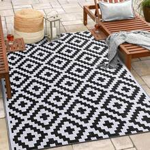 Outdoor Rug With Handle Bag + 4 Pegs - Waterproof Plastic Straw Mat Outdoor Rug, Reversible Double Sided Plastic Straw Outdoor Carpet Mat, Suitable For RV Camping Picnic Beach Patio Backyard Pool Deck Porch Farm - Black and White - View 11
