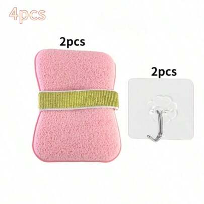 Set de 4 esponjas exfoliantes para el baño, con cuerda para colgar, diseño antideslizante, en colores rosa y amarillo, adecuado para barras de jabón estándar, fácil de limpiar y mantener