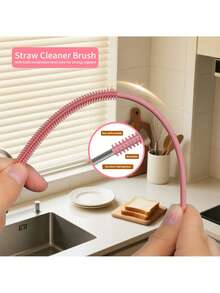 1/2pcs Set Silicone Straw Cleaning Brush | Extra-Long Slim Brush Head, Designed For Narrow Tubes, Easily Reaches Into Lid Straws/ Bottle Straws/ Cups, Flexible For Thorough Stain Removal - Style a - View 6