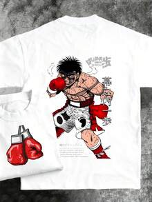 Pure Cotton Mens Anime T Shirt Featuring Dynamic Boxing Art For Otaku Fans And Anime Enthusiasts With Unique Flair And Geek Groove Style Casual Streetwear For Fashion Forward Men - trắng - Xem 1