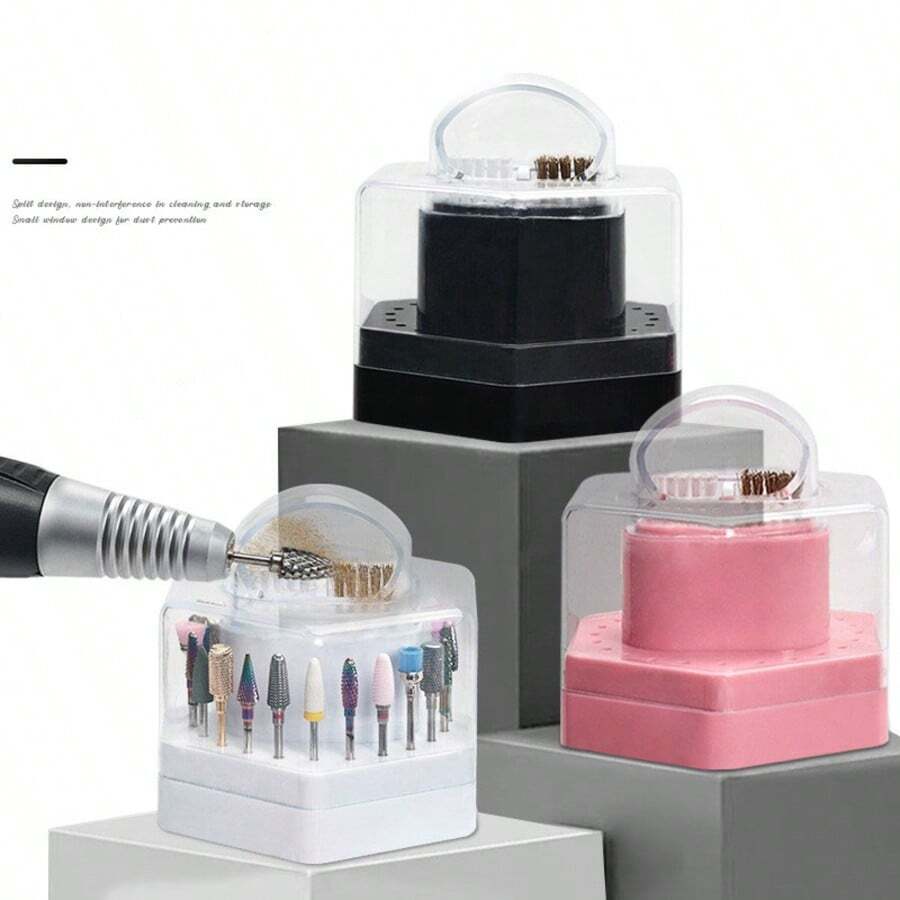 24孔多功能二合一美甲钻头展示收纳盒，带清洁刷 - 彩色 - 查看 1