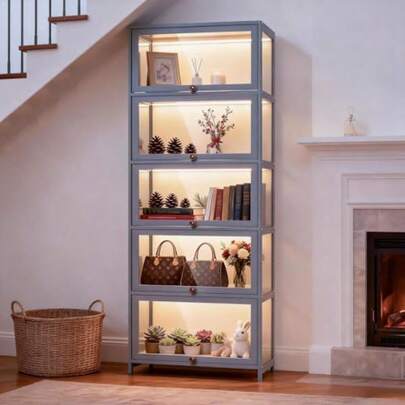 Display Cabinet 5-Tier Display Case With Acrylic Doors Large Curio Cabinet For Collectibles Clear Showcase For Living Room Bedroom Office 13" L X 23.5"(W) X 67.5"(H)