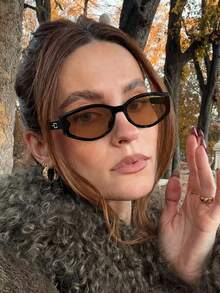 1 PC Women's Vintage Geometric Fashion Glasses Lightweight Snug Fit Frame Tea And Gray Lenses Suitable For Vacation Outing With Glasses Box - Multicolor - View 15