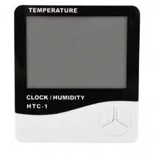 Termómetro higrómetro digital LCD, monitor de temperatura y humedad interior/exterior con reloj, adecuado para el hogar, dormitorio, mascotas, reptiles, plantas, invernadero, sótano (HTC-1) - Termómetro e higrómetro - Ver 6