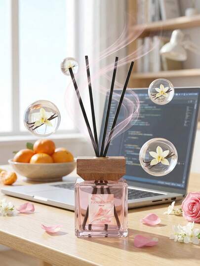 No-Flame Home Fragrance Diffuser Set (1 Bottle Aromatic Oil + 5 Trellis Diffuser Sticks), Aromatherapy, Long-Lasting Scent Suitable For Home, Office, Bedroom, Bathroom, Living Room, Birthday Party, Multilayer Design, Stress Relief, Mood Booster, Air Purifier, Suitable For Wedding, Graduation, Mother's Day, Valentine's Day