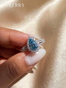 ESBERRY 1pc 2 Carat 925 Sterling Silver Elegant Three-Claw Unique Design Diamond Ring, Single Diamond Engagement Ring, Women's Jewelry Gift, Engagement Gift, Party Gift - Silver - View 2