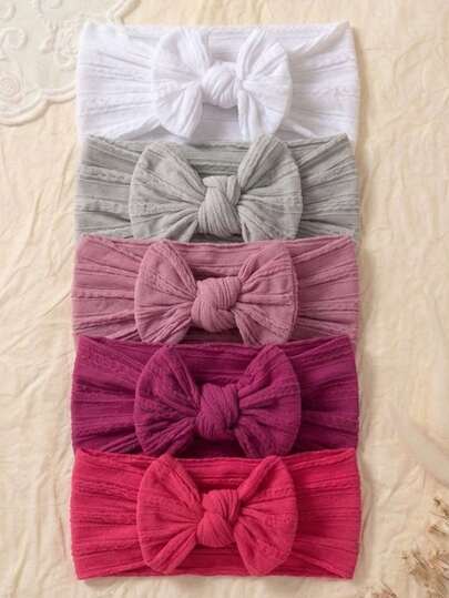 5pcs Soft & Gentle Newborn Infant Stretchy Bow Headband Set, Suitable For Outdoor, Daily Wear, All Seasons
