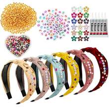 636 Pieces DIY Headband Making Kit Gift Make Your Own Fashion Hair Accessories Set with Alphabet Beads Rhinestone Diamond Pearl for Summer Birthday Party Supplies - Multicolor - Ver 1