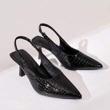 Giày cao gót nữ, mẫu mới về mùa xuân/hè, giày cao gót mũi nhọn, sandal cao gót buộc dây màu đen bóng da thuộc gợi cảm, sandal cao gót màu đỏ. - màu đen - Xem 7