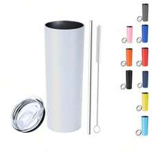 Termo Skinny De Acero Inoxidable 20 Onzas Pintura En Polvo liso - Blanco - Ver 1