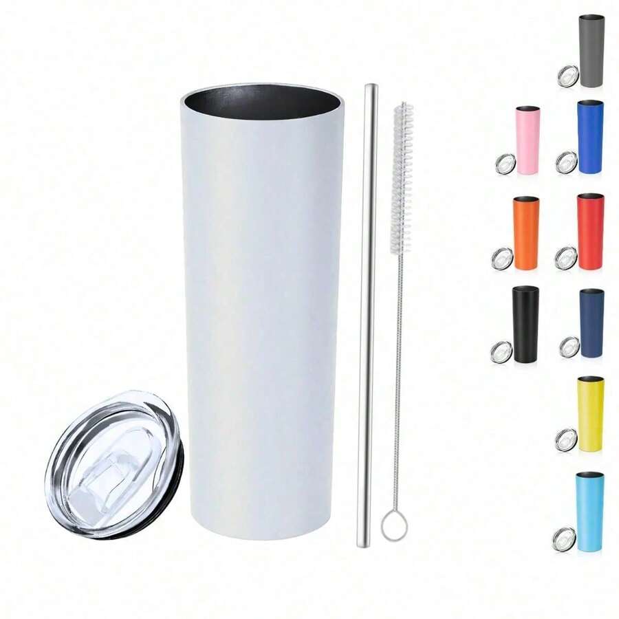 Termo Skinny De Acero Inoxidable 20 Onzas Pintura En Polvo liso - Blanco - Ver 1