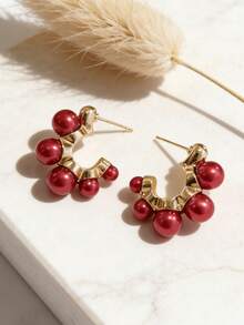 1 Cặp Hoa tai vòng ngọc trai giả cổ điển thanh lịch, dành cho phụ nữ ngày lễ, sinh nhật, tiệc tối, tiệc tùng, du lịch, trang phục thường ngày - trắng - Xem 11