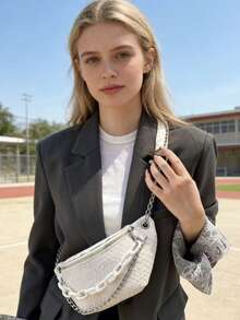 Túi đeo hông nữ màu trơn bằng chất liệu PU, túi ngực thời trang retro, túi đeo dưới cánh tay, túi đeo vai chéo nhỏ gọn đa năng cho mùa xuân/hè, túi đeo ngực tối giản. - trắng - Xem 9