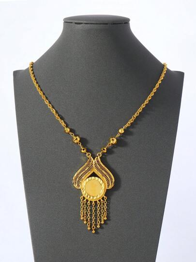1件中东沙特阿拉伯风格镀金铜玫瑰流苏吊坠项链，送给家人和朋友的礼物