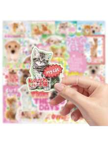 40pcs Vintage Stickers, Cute Animal Seal Stickers, Cat & Dog Decorative Stickers, DIY Luggage Stickers - 彩色 - 查看 7