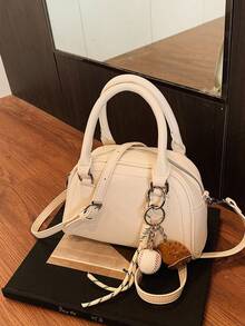 1pc Women's Retro Fashion Bowling Bag Simple Solid Color Handbag Versatile Shoulder Crossbody Bag Suitable For Work, Commuting - White - View 7