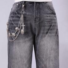 1pc Fashion Skull Multilayer Waist Chain, Metal Chain Hip Hop Jeans Decor Chain, Personalized Cross Pants Chain For Daily Wear - Silver - View 3
