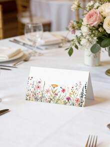 50/20/5pcs Floral Decorative Foldable Wedding Table Cards, Suitable For Wedding Reception, Bridal Shower Seating, Table Cards, Place Cards, Name Cards, Table Card Labels, Wedding Decor, Wedding Guest Cards, Party Table Cards And Party Supplies - Multicolor - View 5