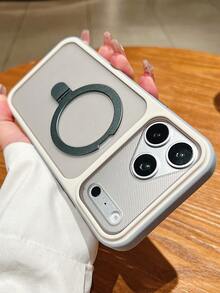 1pc Premium Breathable Heat Dissipation Hole Ring Holder Magnetic Phone Case Compatible With IPhone 17 16 15 14 13 12 Pro Max Plus Triangle Camera Wireless Charge Stand - White - View 3