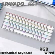 APAYADO K61 有线机械键盘，紧凑型 60% 布局，符合人体工学设计，RGB 背光，适合办公和游戏玩家，附带 Type-C 连接线 - 查看 2