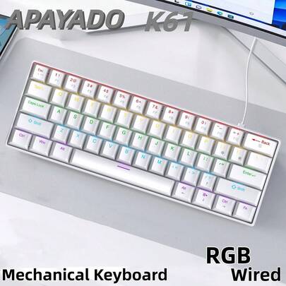  APAYADO K61 Wired Mechanical Keyboard, Compact 60% Layout, Ergonomic Design, RGB Backlit, Suitable For Office & Gamers, Comes With Type-C Cable