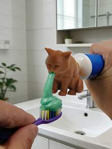 Funny Cat Butt Shaped Toothpaste Dispenser, Automatic Toothpaste Squeezer With Cat Tail Design (No Battery Required), Perfect Gag Gift For Cat Lovers, Pranksters And Humorists, Also A Unique Bathroom Decor And Gift, Cat Toothpaste Dispenser, Prank Toothpaste Squeezer - Multicolor - View 7