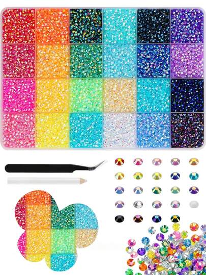 Bộ dụng cụ đính đá lấp lánh kèm dụng cụ, đá giả kim cương nhựa màu 3mm để trang trí, đá giả kim cương nhựa dẹt dùng cho đồ thủ công, bộ dụng cụ đính đá cho quần áo, giày dép, trang điểm mặt, cốc chén.
