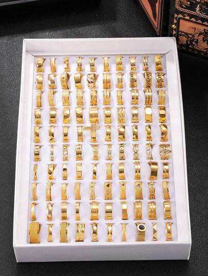 3/12 piezas Juego de anillos de acero inoxidable dorados para hombres, incluye elementos de cruz, torsión y moneda hueca, adecuado para uso diario, festivales, citas, compromisos y bodas de los hombres, tamaños aleatorios