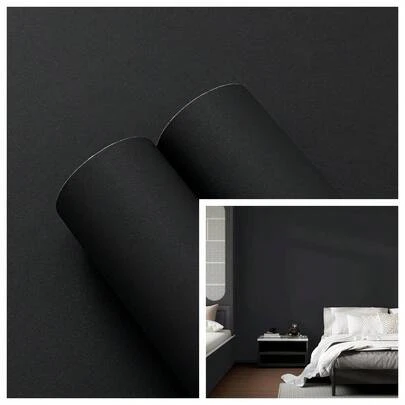 1 Cuộn Giấy Dán Tường Màu Đen Mờ, Tự Dính, Phong Cách Công Nghiệp Tối Giản, Giấy Dán Tường Trang Trí Phòng Khách, Phòng Ngủ, Bàn Làm Việc, Giấy Dán Tường Màu Đen Tự Dính, Giấy Dán Trang Trí Chống Thấm Nước, Có Thể Tháo Rời, Thích Hợp Cho Tường Tự Làm, Mặt Bàn và Các Bề Mặt Khác, Giấy Dán Tường Cuộn Vinyl 15.7inx39.3/118.1/196.8in, Màu Trơn, Tự Dính