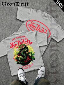 2026 New Arrival Unisex  Snake Graphic T-Shirt, Summer Cotton Pink Crew Neck Short Sleeve Oversized Tee, Vintage Los Angeles Chop Shop Print Casual Top For Streetwear & Y2K Outfits, Camiseta De Cuello Redondo - 運動灰 - 查看 6
