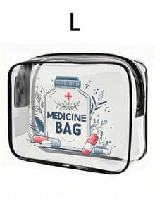 Large Capacity PVC Travel Storage Bag With Zipper Closure, 3 Sizes Available, Printed With "Medicine Bag" Pattern, Suitable For Cosmetics Storage, Lightweight And Fade-Resistant, Large Capacity Chain-Style Travel Toiletry Bag, Travel Makeup Bag, Skincare Storage Bag, Desktop Organizer Bag, Easy To Clean Design, Suitable For Travel, Bathroom, Dorm Use, Practical Storage Tool, Valentine's Day Gift - Multicolor - View 12