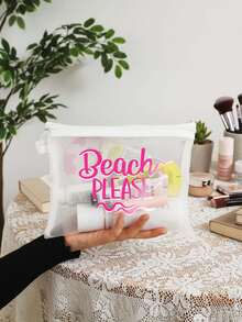 Large Capacity Letter & Palm Tree Pattern Beach Makeup Bag - Multicolor - View 12