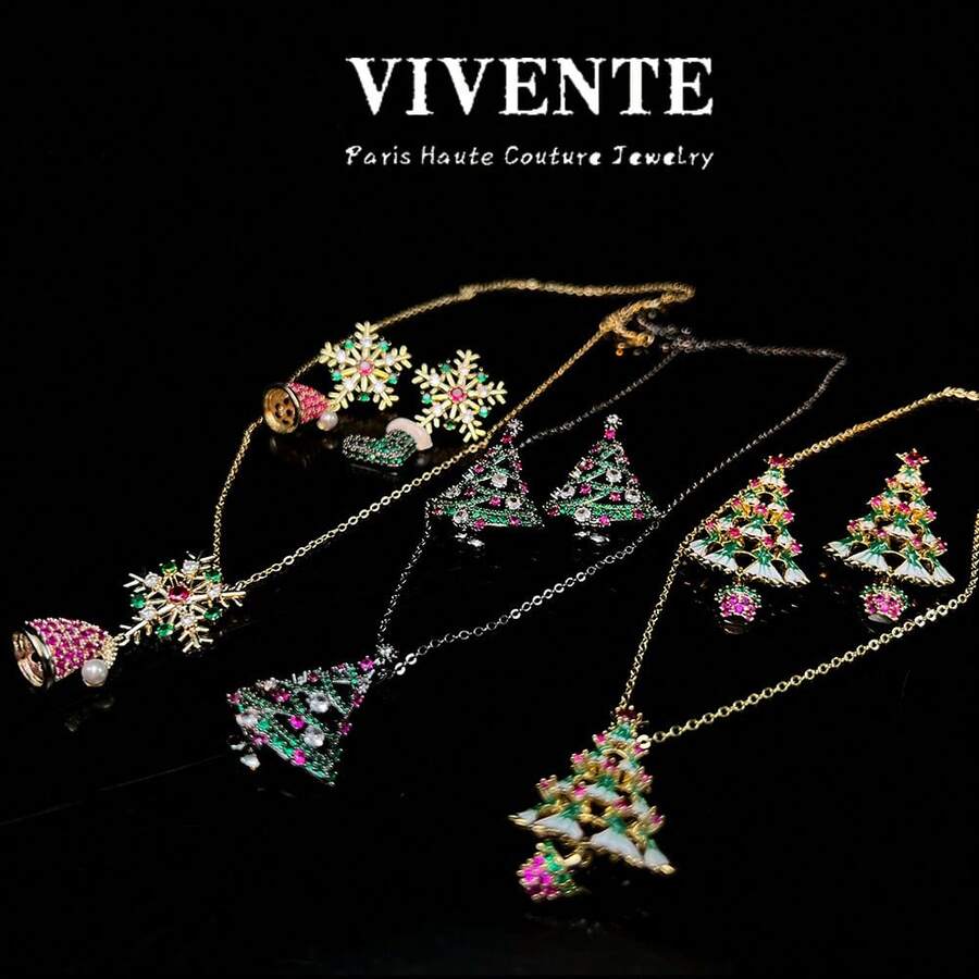 Women Jewelry Sets - White Christmas Tree - Earrings - View 1