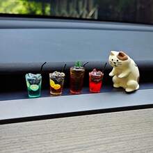 2pcs Cute Cat Car Decor, Resin Japanese Style Cat Ornament, Healing Decoration For Car Interior, Desk, Home, Micro Landscape, Back To School Season - Cat Drinking Beverage - View 4