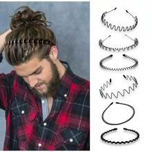 Set Of 2 Iron Headbands, Men's Metal Diadem, Wavy Design - Multicolor - View 1