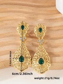 一对摩洛哥风格新娘耳环，镶嵌水钻，女士派对/节日耳环，节日礼物 - D-ER0070 - 查看 4