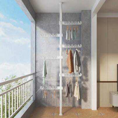 1 platzsparender vertikaler Kleiderbügel, geeignet für den Heimgebrauch, Schlafzimmer und Balkon. Stabiler und verstellbarer Aufhängestab, einfach zu installieren und langanhaltend. Kann zum Aufhängen von Kleidung, Handtüchern und Alltagskleidung verwendet werden.