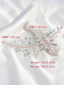 1件奢华简约珍珠水晶手工发箍，适合婚礼、伴娘、派对、摄影、日常佩戴 - 銀色 - 查看 4