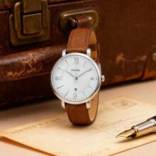 Fossil ES3708 Women's Quartz Watch - Stainless Steel And Leather Strap, 30M Water Resistant, Silver Dial With Roman Numerals - White - View 1