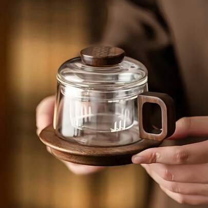 1 Set Glass Cup & Saucer With Built-In Tea Strainer And Lid, Vintage Japanese Style Afternoon Tea Cup Set For Green Tea, Black Tea, Suitable For Restaurant, Living Room, Tea House, Entertaining Guests
