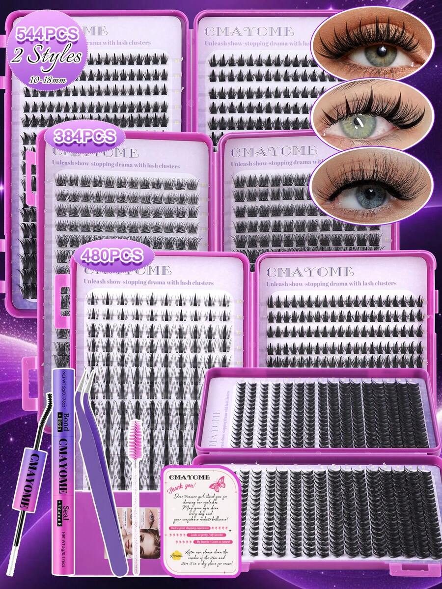 544/480/384 Clusters D‑Curl False Eyelashes, DIY Segmented Eyelashes Long‑Lasting, Full Volume And Natural.Suitable For Salons, Parties, Nightclubs And Other Occasions, Lash Clusters, Single False Lashes, Segmented False Lashes And More