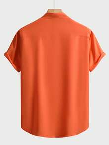 Men's Solid Color Business Casual Short Sleeve Shirt - Orange - View 2