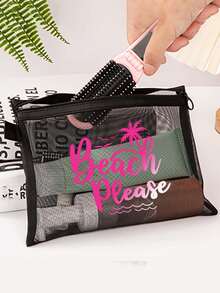 大容量信件和棕榈树图案沙滩化妆包 - 彩色 - 查看 9