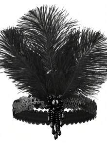 1pc 1920s European And American Style Women's Feather Headband Collectible, Black Feather With Rhinestone Design, Suitable For Ball Scenes, Instantly Unlocks The Elegant Style Of A Century Ago - Multicolor - View 8