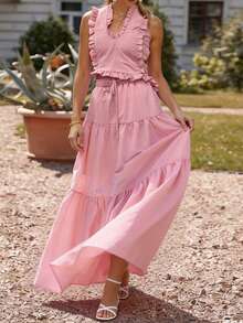 Bộ đồ nữ mùa xuân/hè thời trang thanh lịch thường ngày hiện đại kiểu thành thị gồm áo sơ mi cổ bẻ xếp ly buộc dây bất đối xứng và chân váy xếp tầng ba tầng, trang phục công sở thường ngày cho nữ, bộ đồ hai mảnh mùa hè thường ngày cho nữ, bộ đồ hai mảnh màu hồng cho nữ, bộ đồ hai mảnh dự tiệc thường ngày. - Hồng - Xem 5